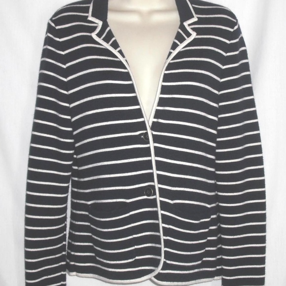Talbots Sweaters - TALBOTS sweater jacket Navy White Stripes Cardigan